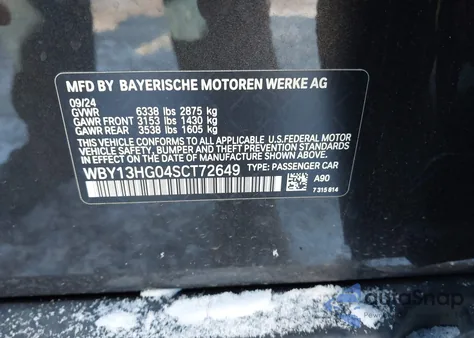 2025 BMW I5 xDrive40 z USA, uszkodzony, nr VIN WBY13HG04SCT72649